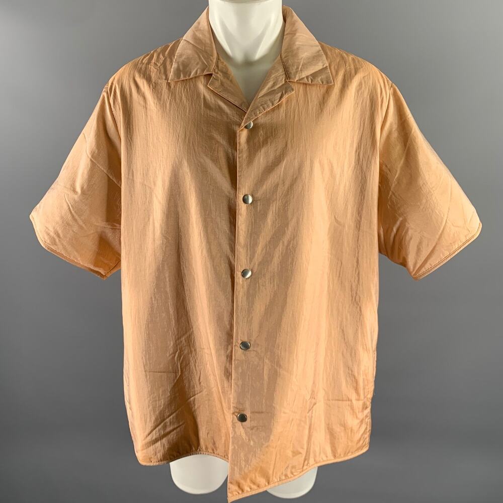 JIL SANDER Size XL Pink Peach Polyamide Silk Camp Short Sleeve Shirt